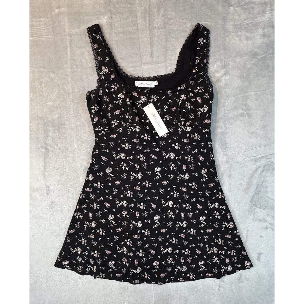 Floral Babydoll Dress Lace Trim Black Cottagecore Y2K Soft Girl S NWT Soft Girl